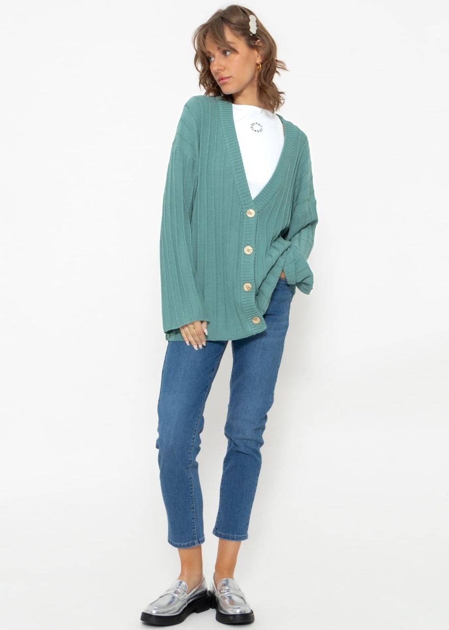 Flowing cardigan with ribbed structure - green