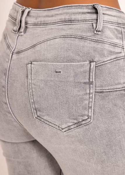 Stretchy Mid Waist Push Up Jeans - Light Grey