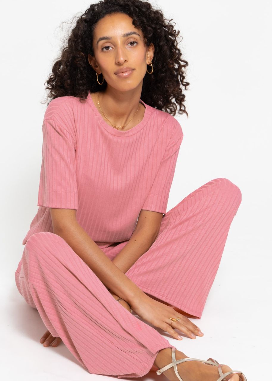 Wide, ribbed jersey trousers - pink