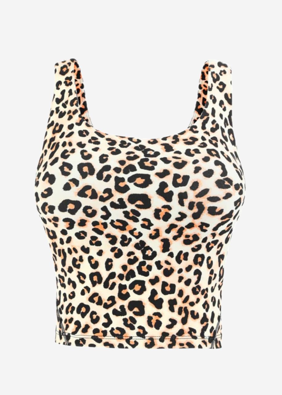 Basic sports bra in leo print - beige