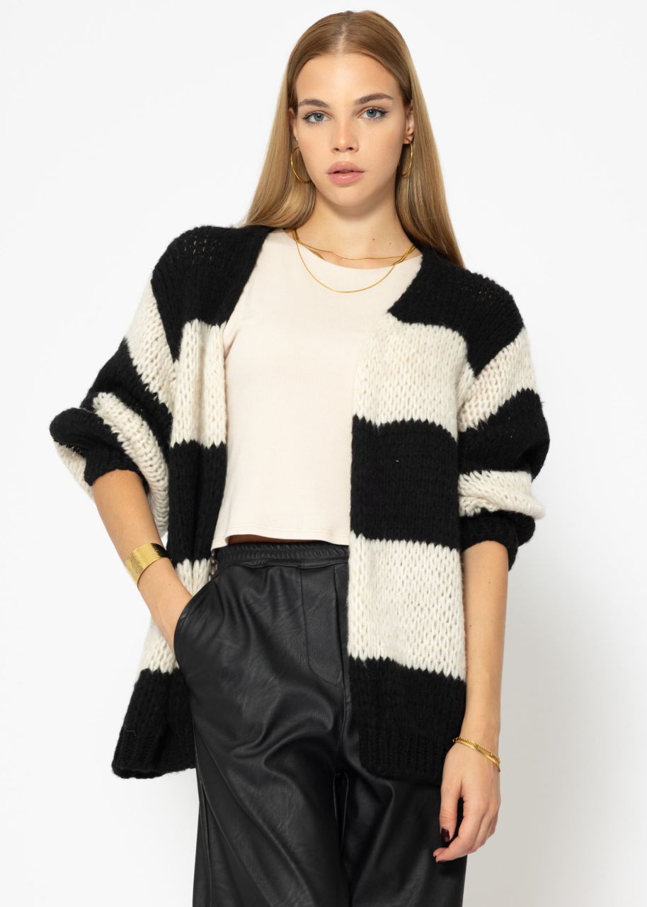 Striped oversize cardigan - black-offwhite