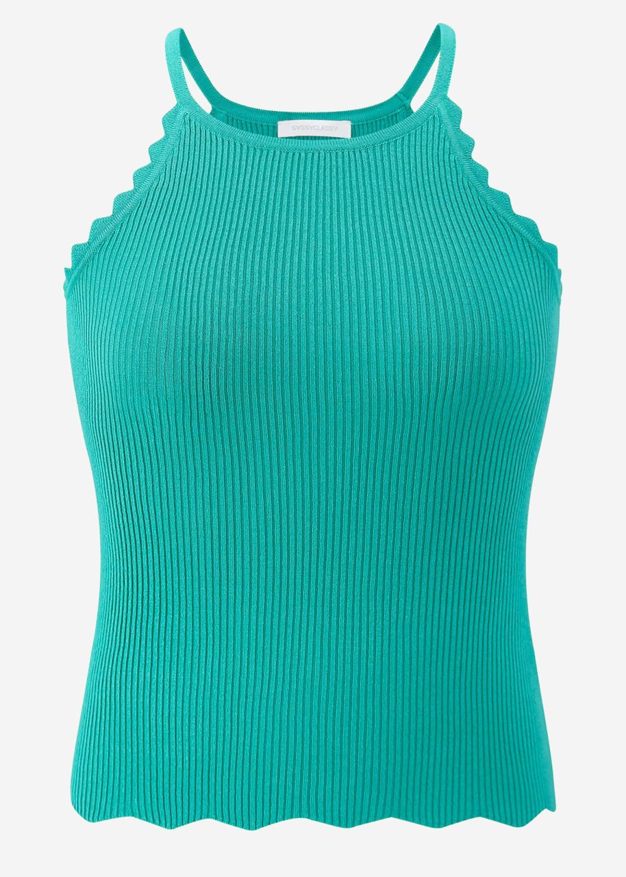 Knit top with scalloped edge, turquoise