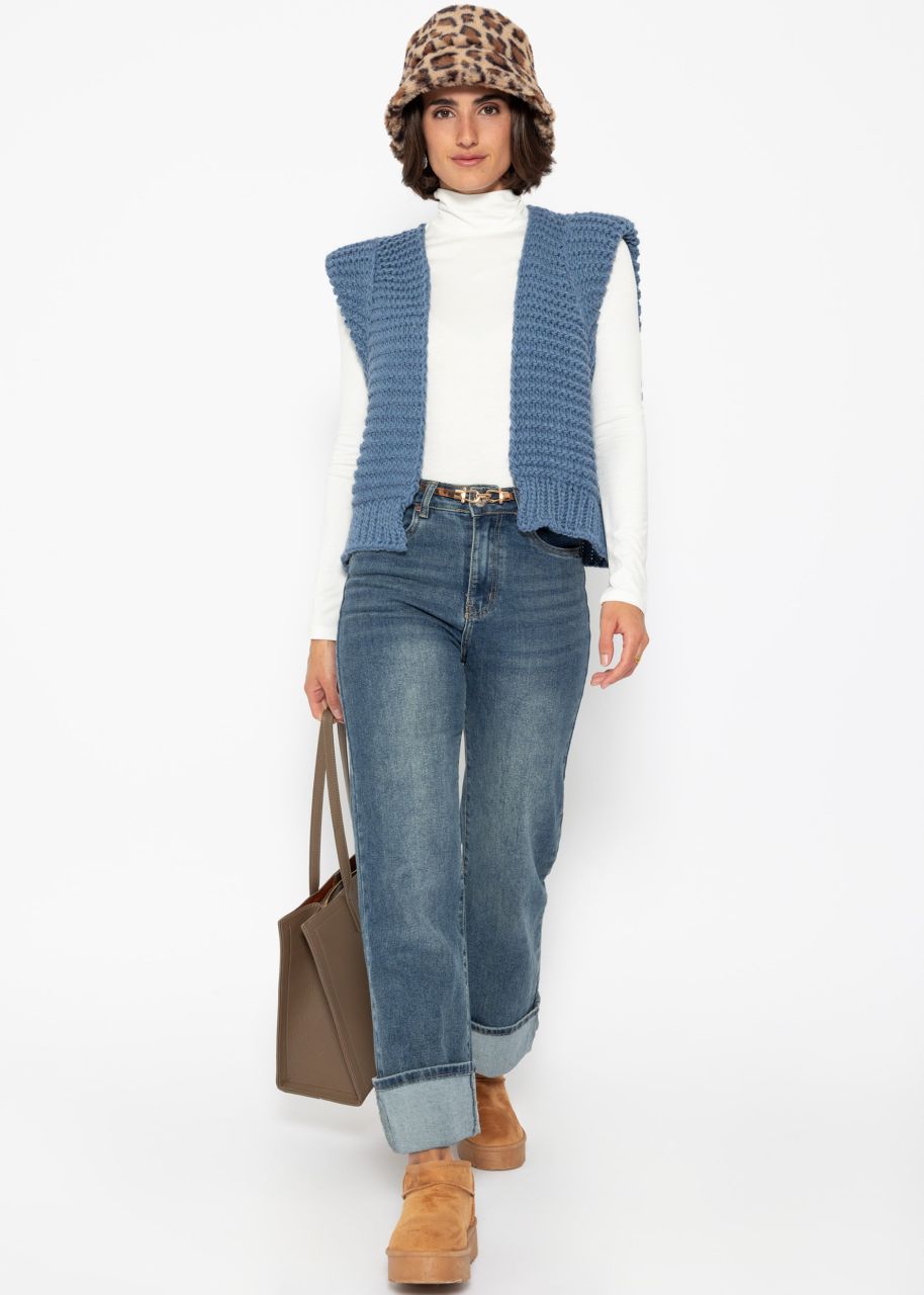 Sleeveless knitted vest with structured shoulders - denim blue