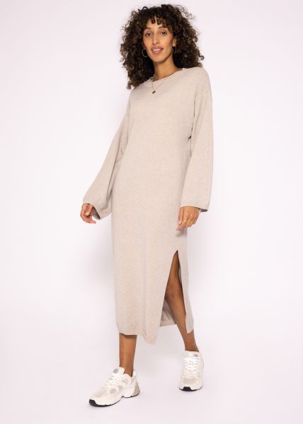 Maxi knit dress with slit, beige