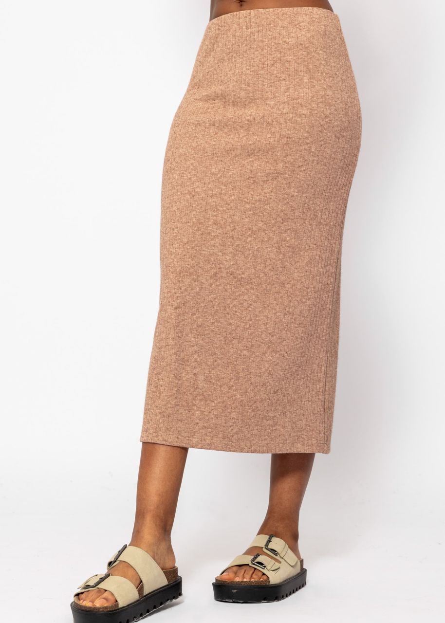 Midi length ribbed skirt - taupe