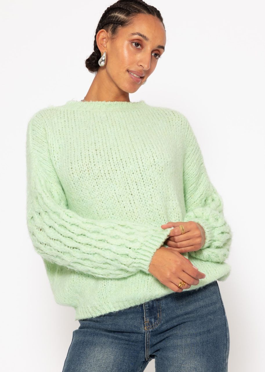 Fluffy knitted sweater - sage green