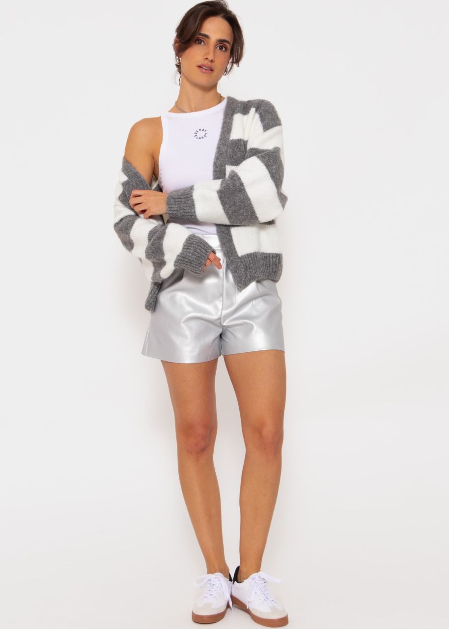 Oversize cardigan with block stripes - light gray-white