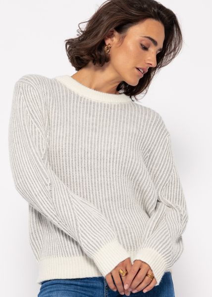 2-tone ribbed sweater - gray-offwhite