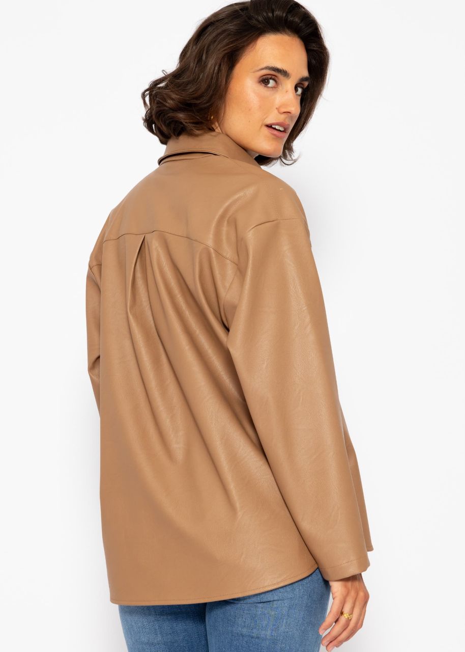 Casual faux leather blouse jacket - camel