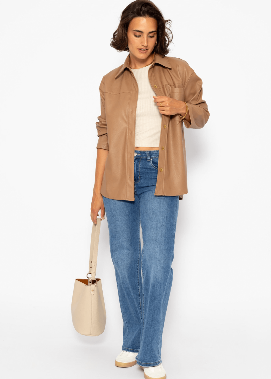 Casual faux leather blouse jacket - camel