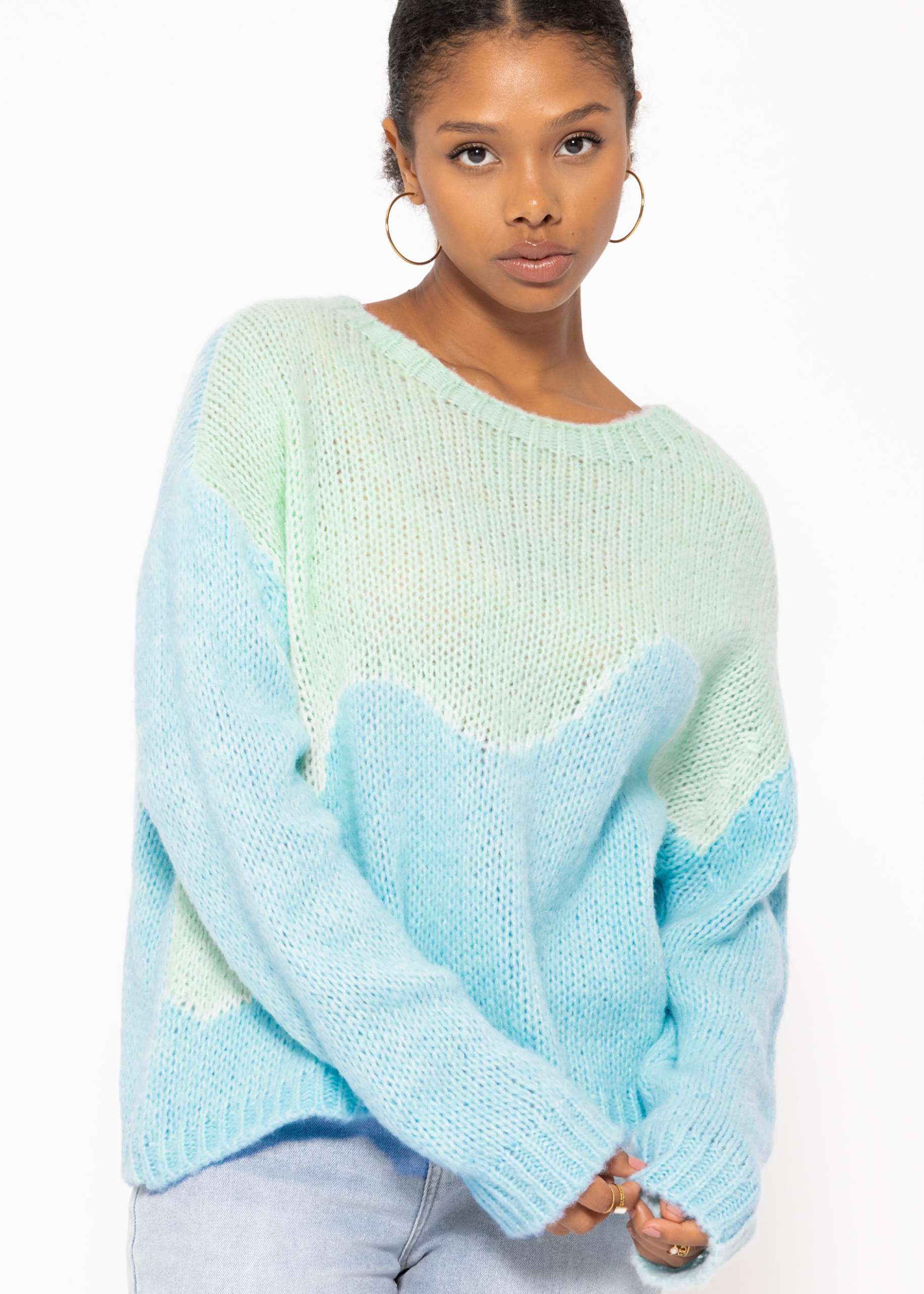 Two-tone knitted sweater - light blue-pastel green