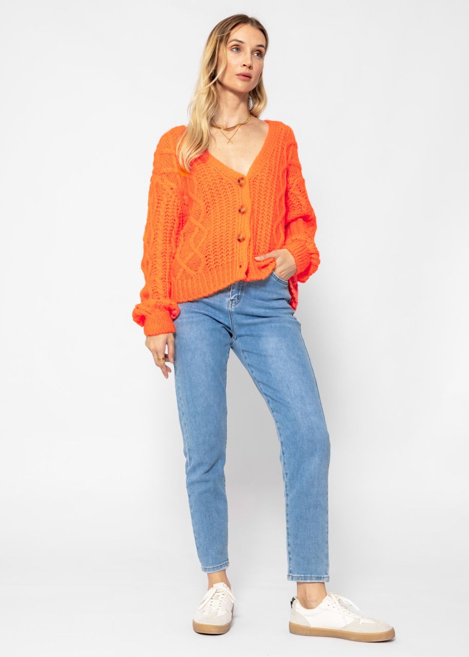 Oversized cardigan with cable knit pattern - tangerine