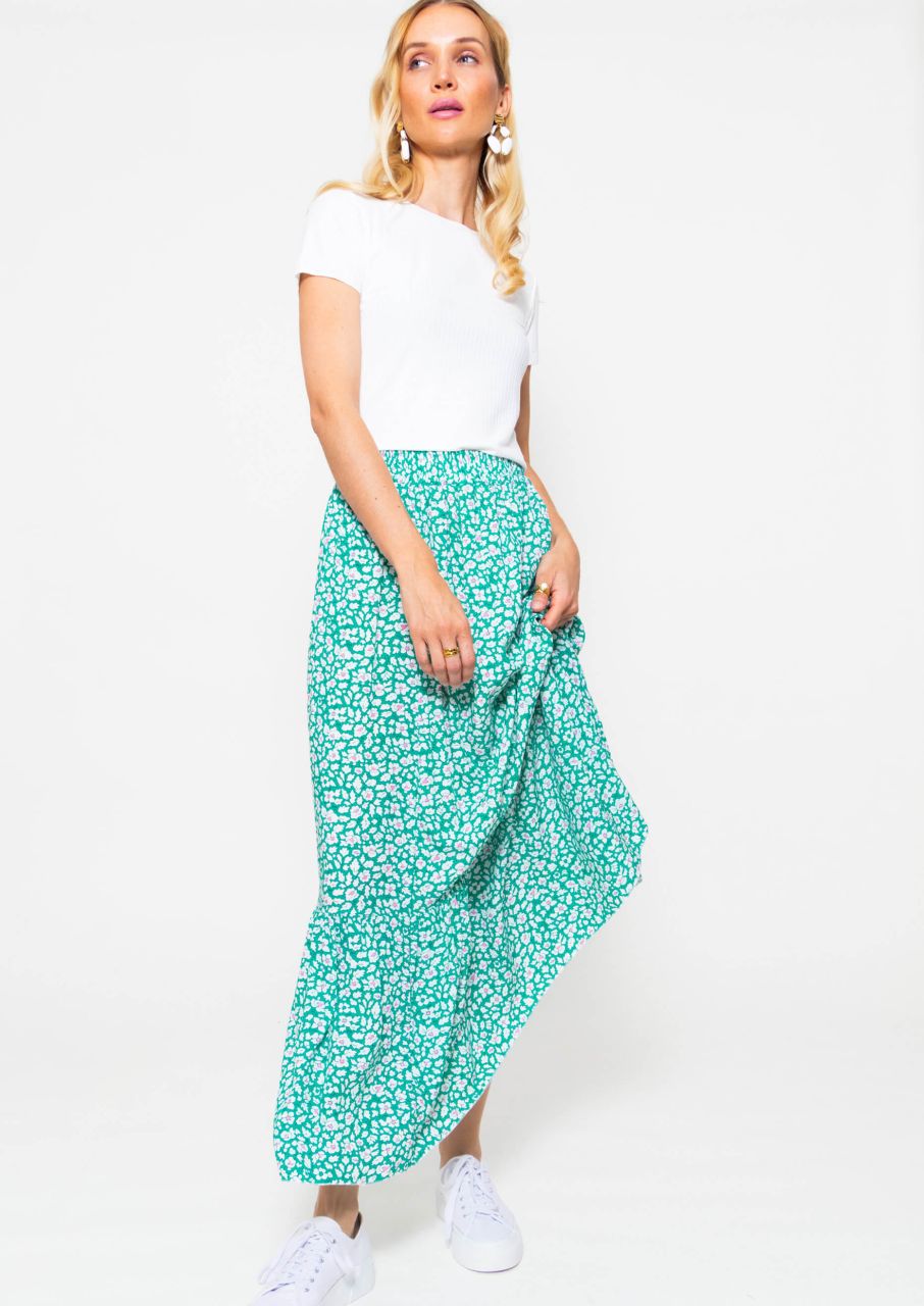 Maxi skirt with print, turquoise