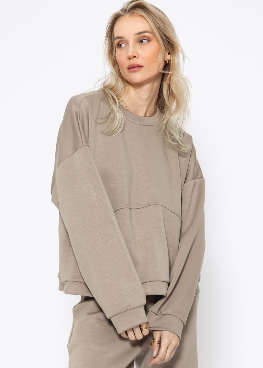 Soft sweatshirt with dividing seams - taupe