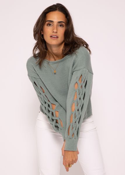 Sweater with mesh pattern, light green