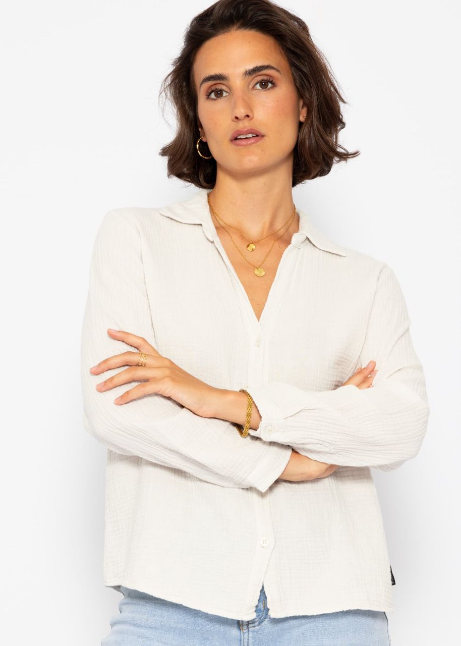 Muslin blouse with V-neck - light beige