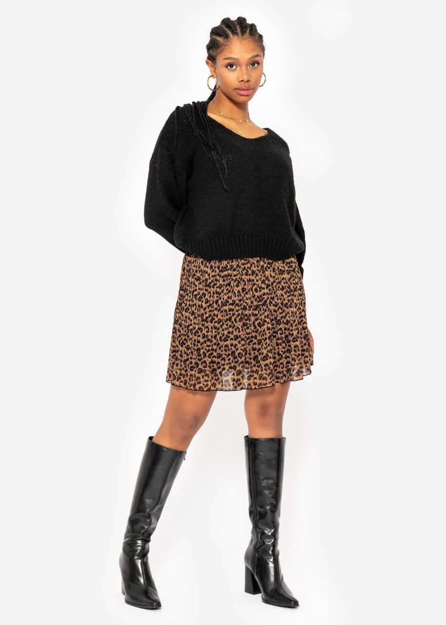 Short pleated skirt with leo print - brown