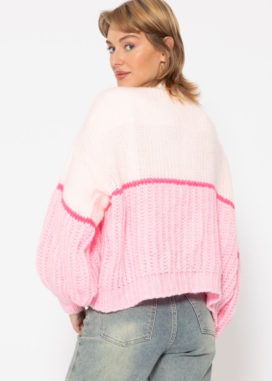 Cardigan with pink stripes, pink