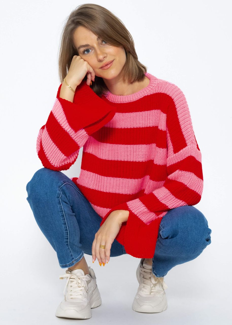 Striped jumper with wide sleeves - pink-red