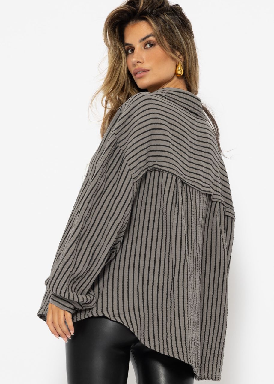 Oversize muslin blouse with black stripes - taupe