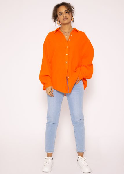 Muslin blouse oversize, short, orange