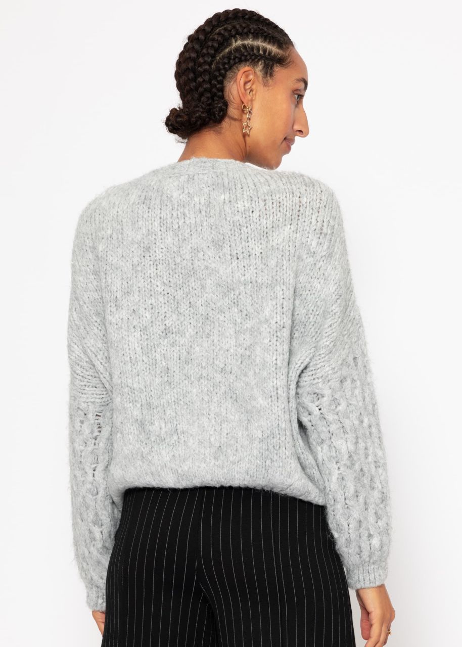 Fluffy knitted sweater - light gray