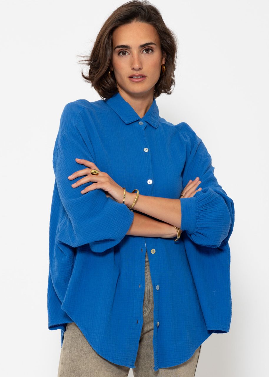 Muslin blouse oversize, short, royal blue