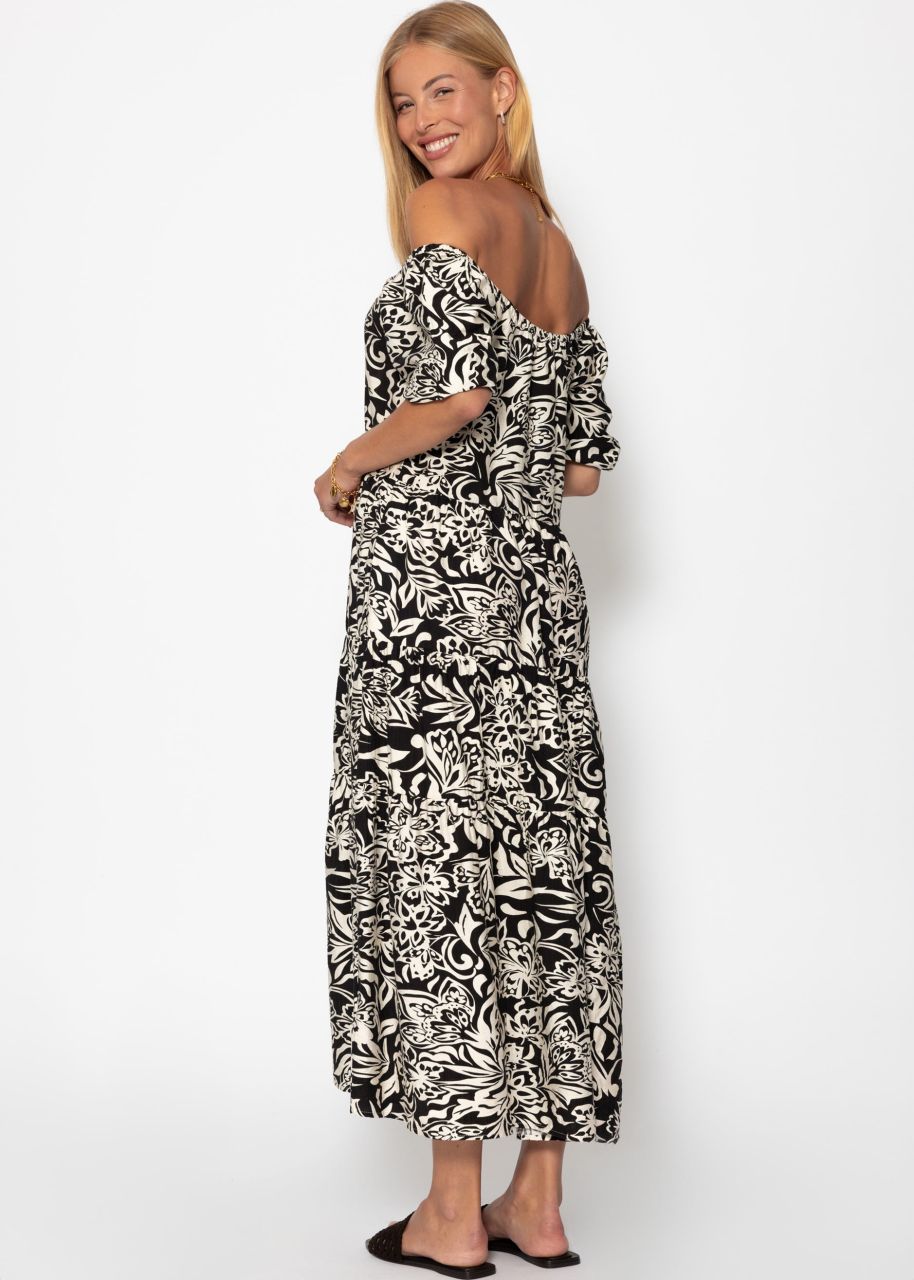Maxi dress with floral print - black