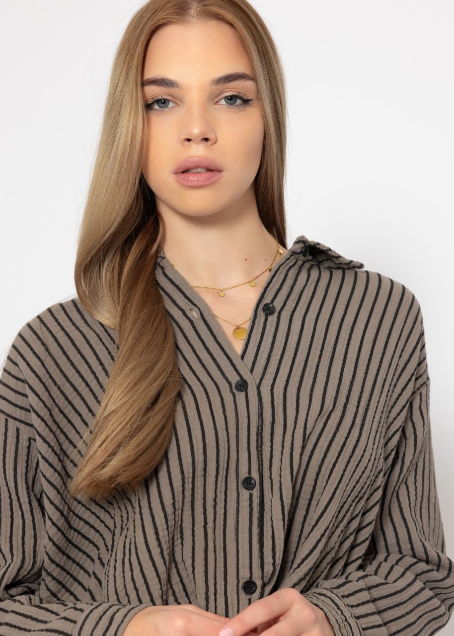 Striped muslin blouse with knot - taupe-black