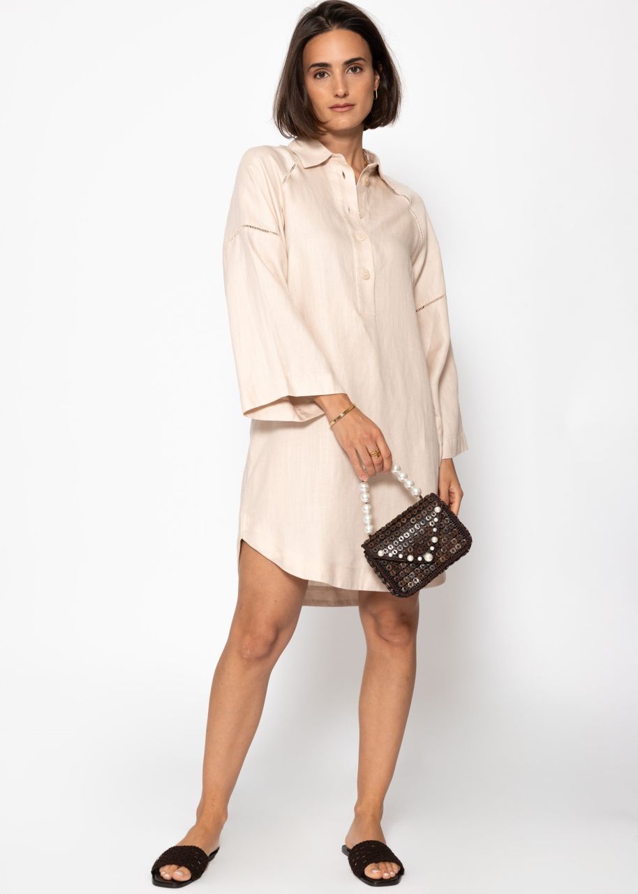 Linen dress with button placket - cream