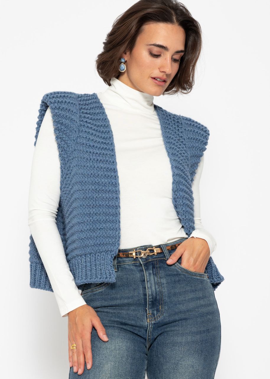 Sleeveless knitted vest with structured shoulders - denim blue