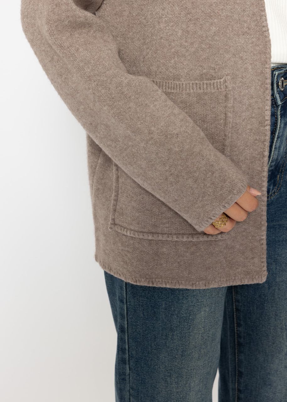 Open cardigan with patch pockets - taupe