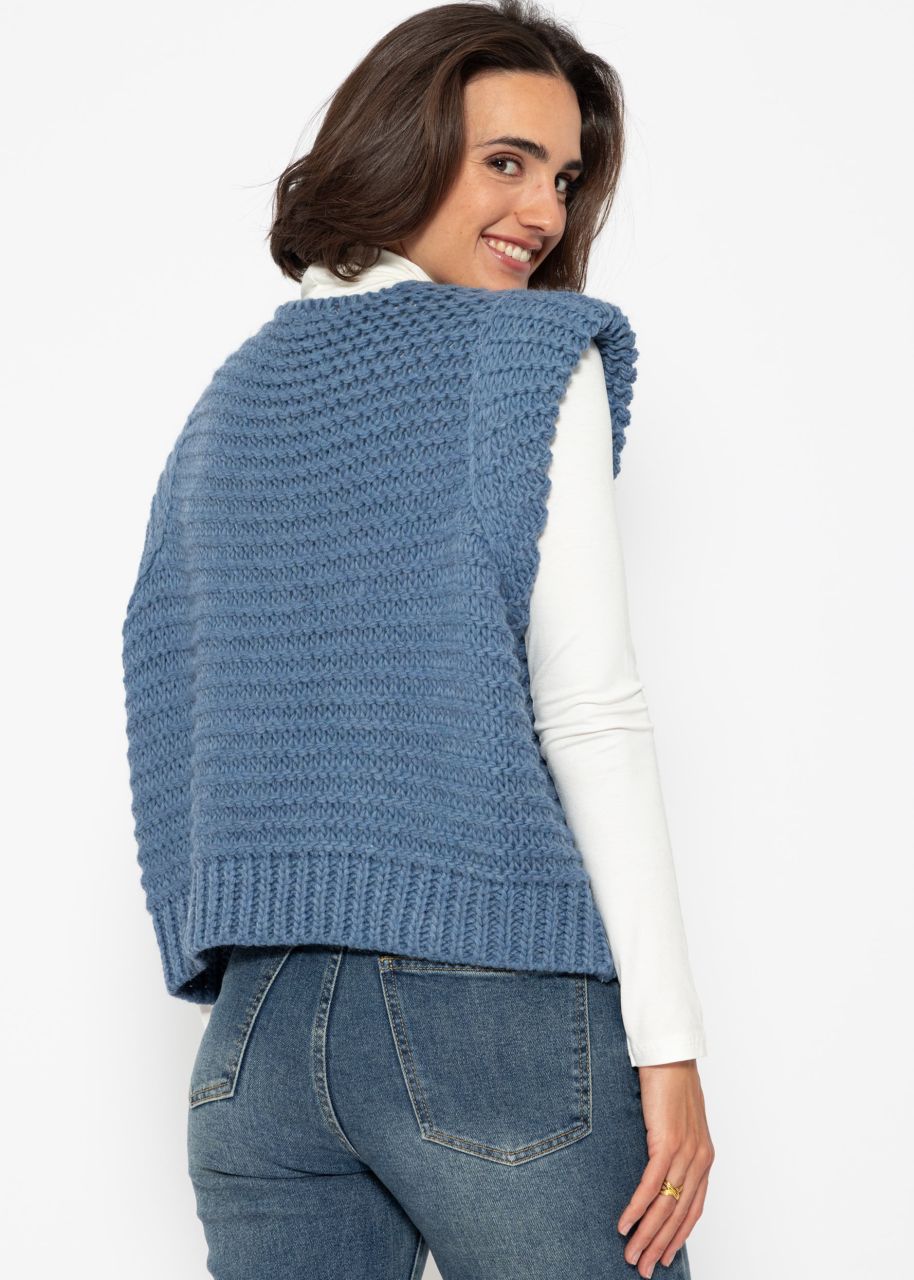 Sleeveless knitted vest with structured shoulders - denim blue