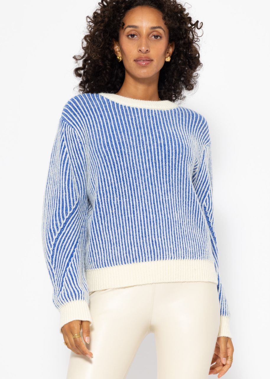 2-tone ribbed sweater - blue-offwhite