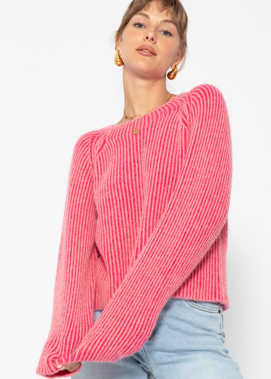 Two-coloured ribbed jumper - pink-fuchsia