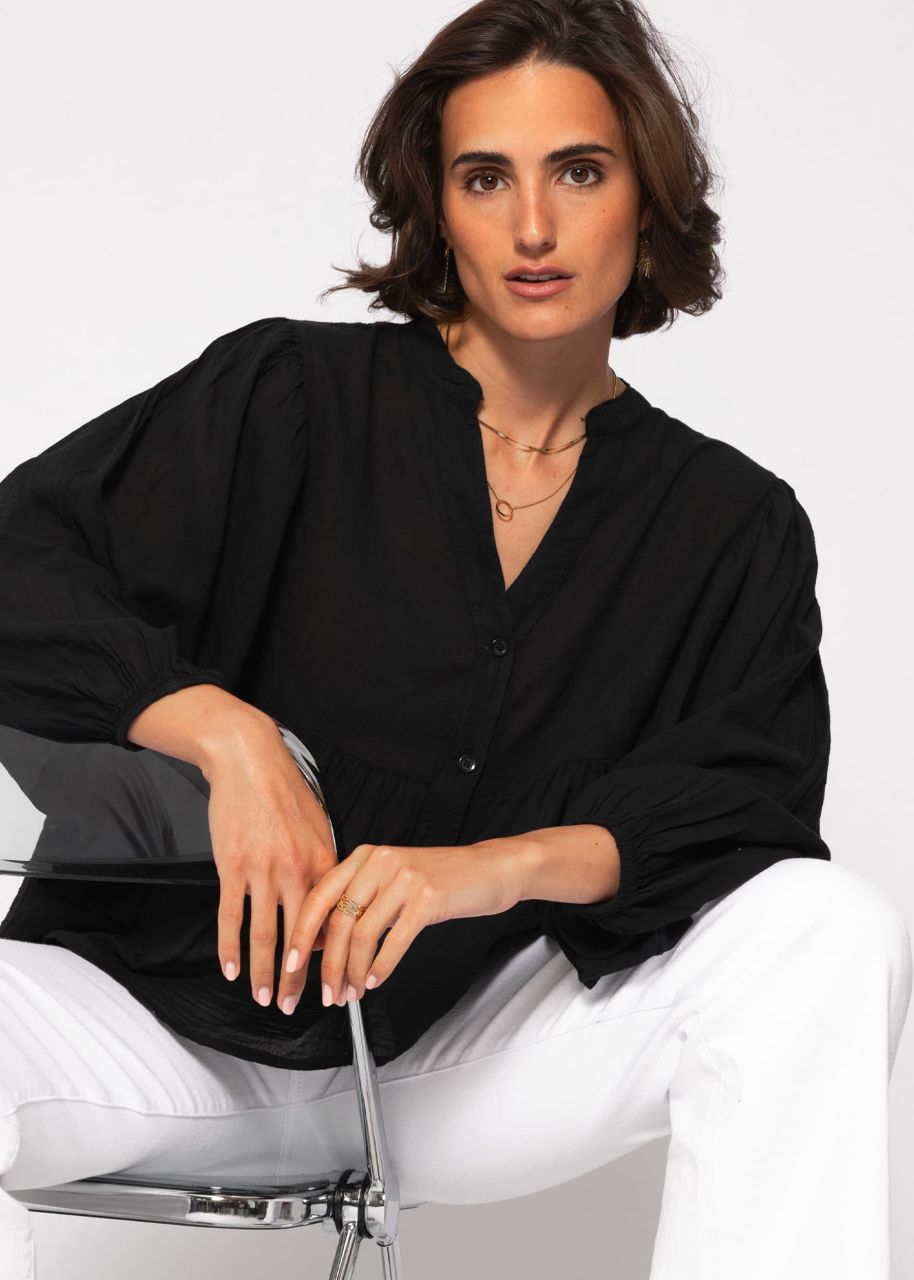 Oversize cotton voile blouse - black