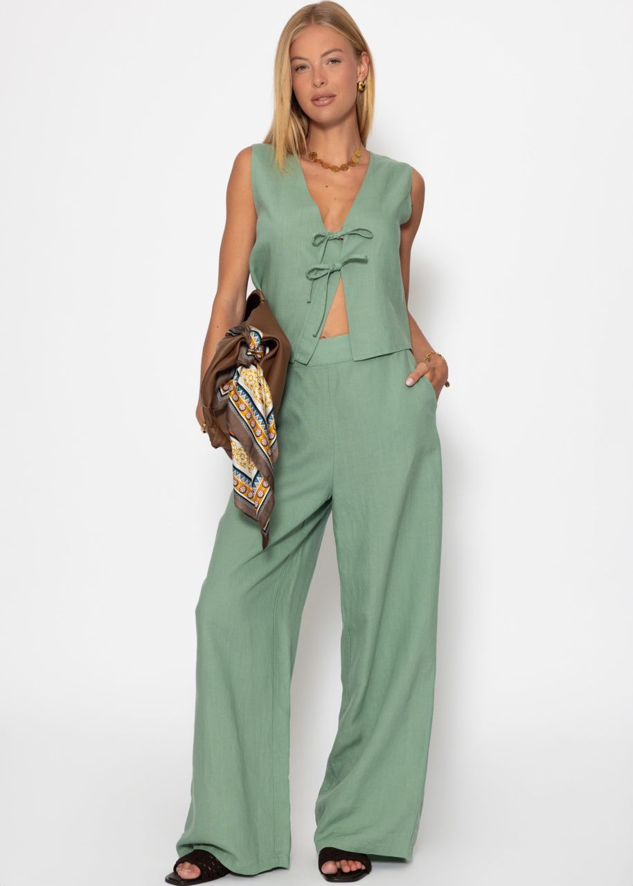 Linen straight-leg trousers - sage green