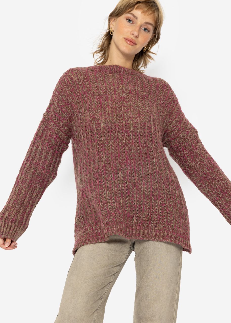 Casual knit jumper with pattern - fuchsia-taupe