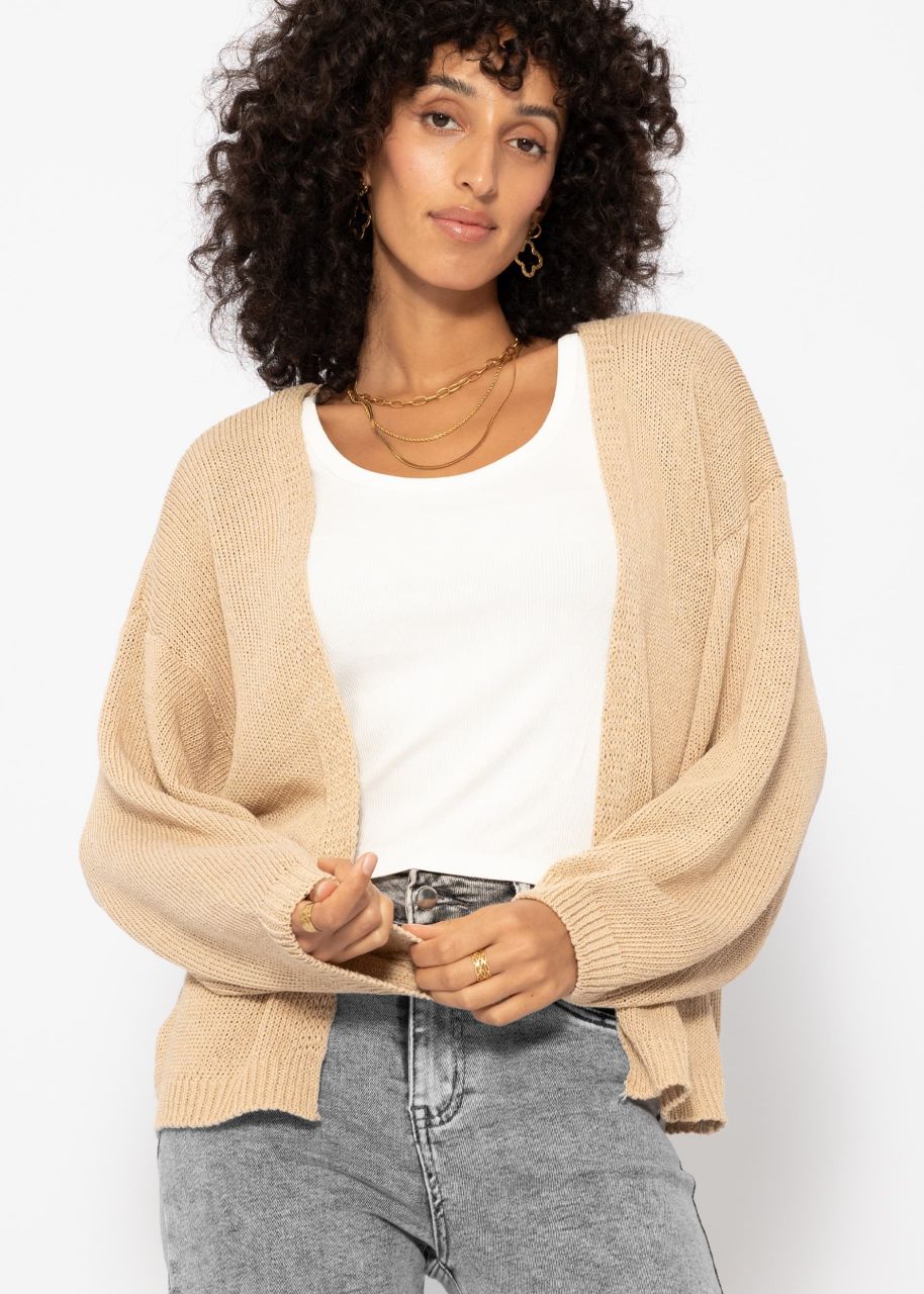 Cotton cardigan with wide sleeves - beige