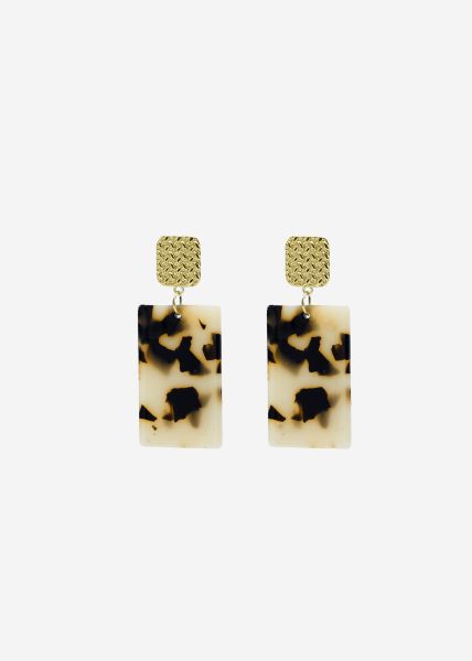 Stud earrings with tortoiseshell pendant - gold