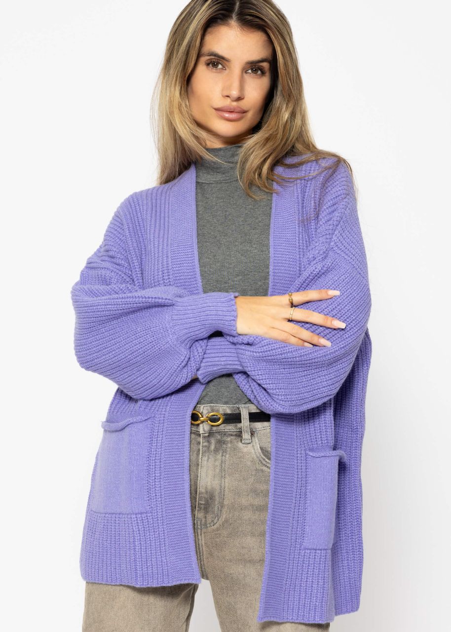 Soft knit cardigan with pockets - purple