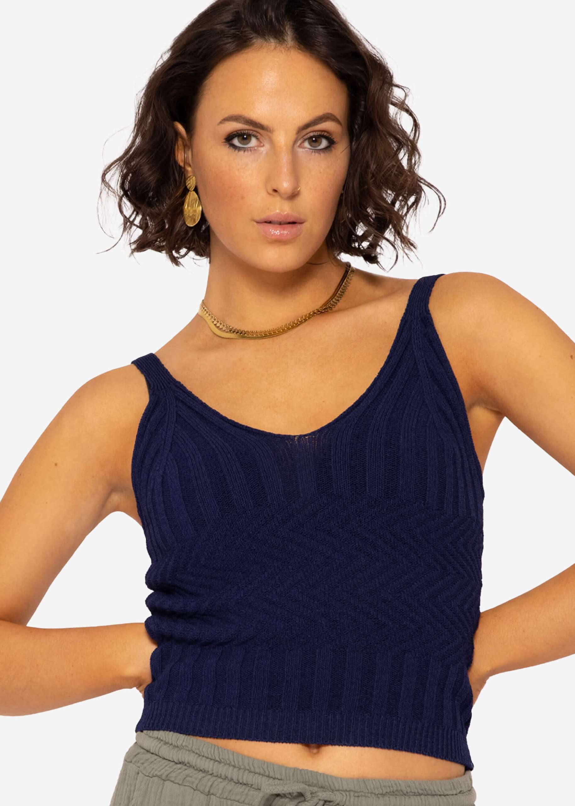 Rip knit top, dark blue