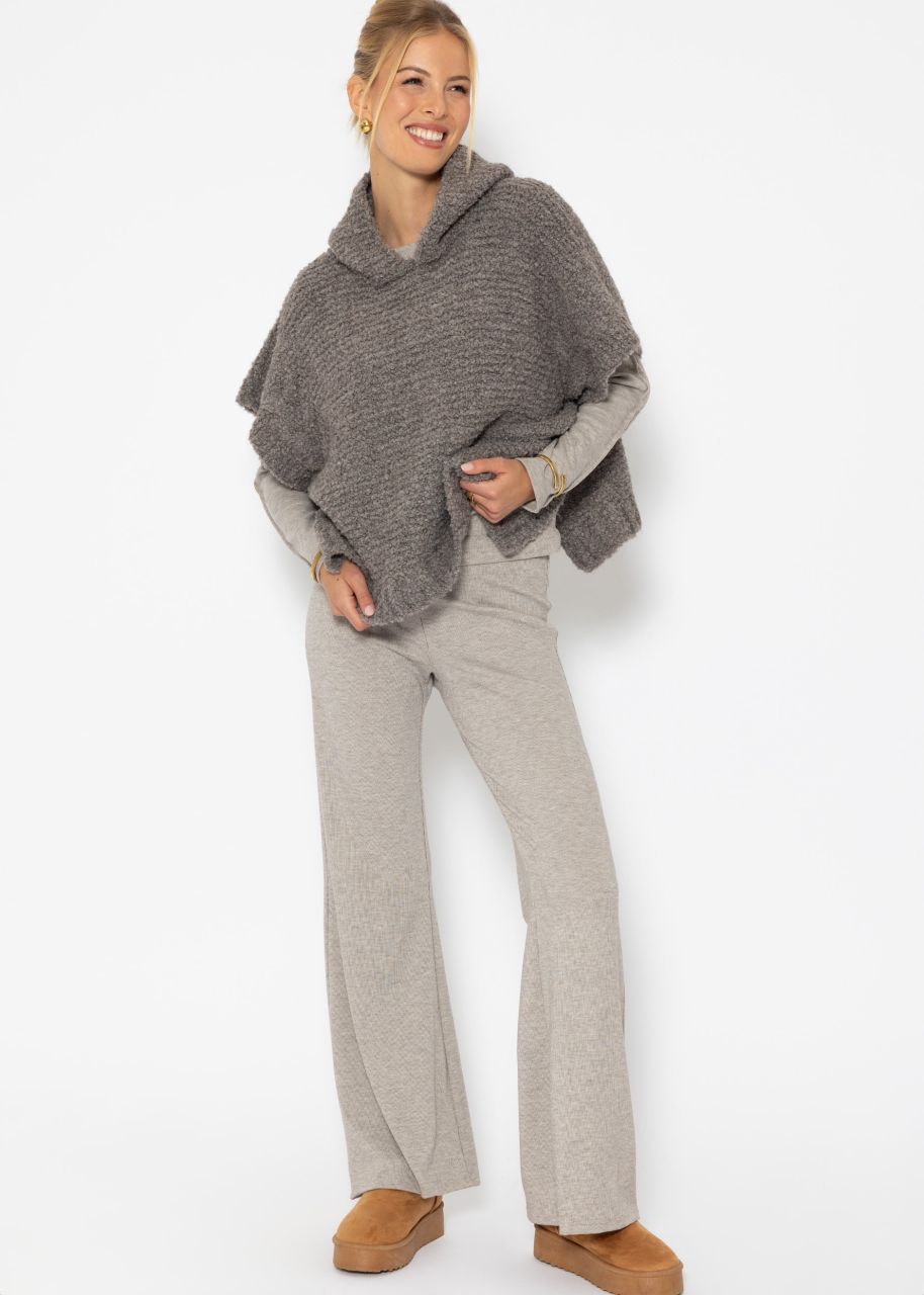 Jessica Haller Poncho with hoodie and cable knit detail - taupe