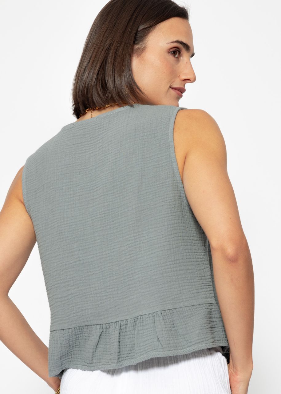 Muslin top with bow fastening - grey