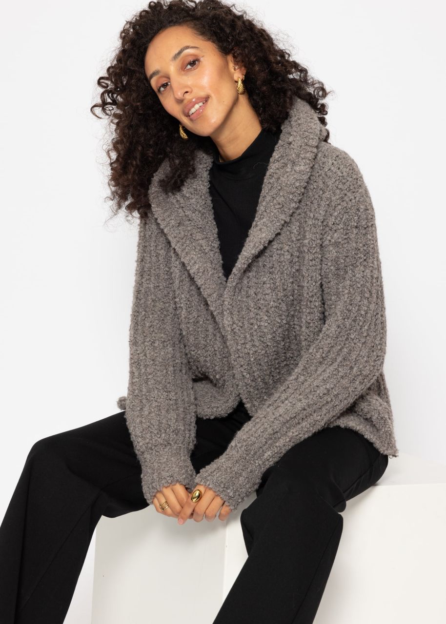 Bouclé cardigan with hoodie - taupe