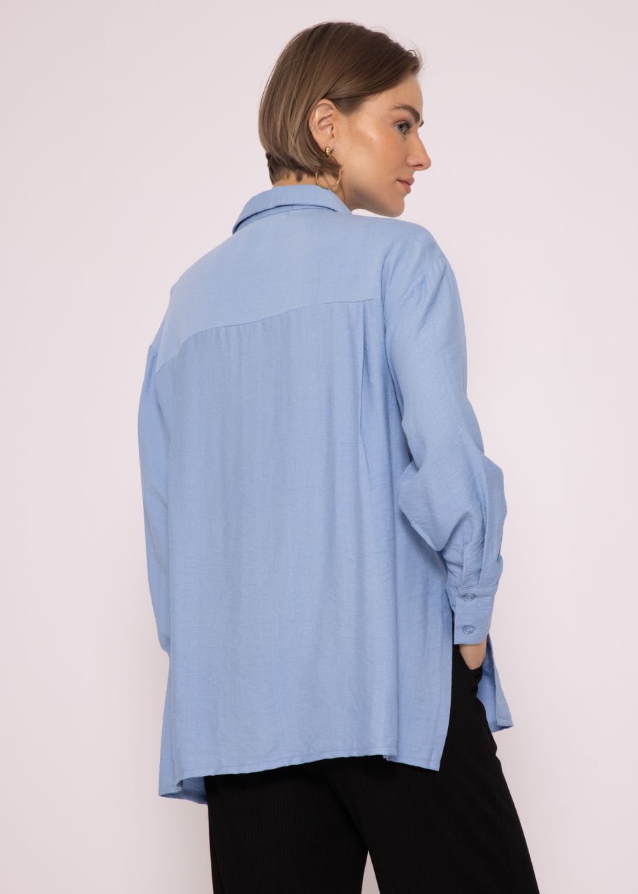 Casual viscose blouse with slits, light blue