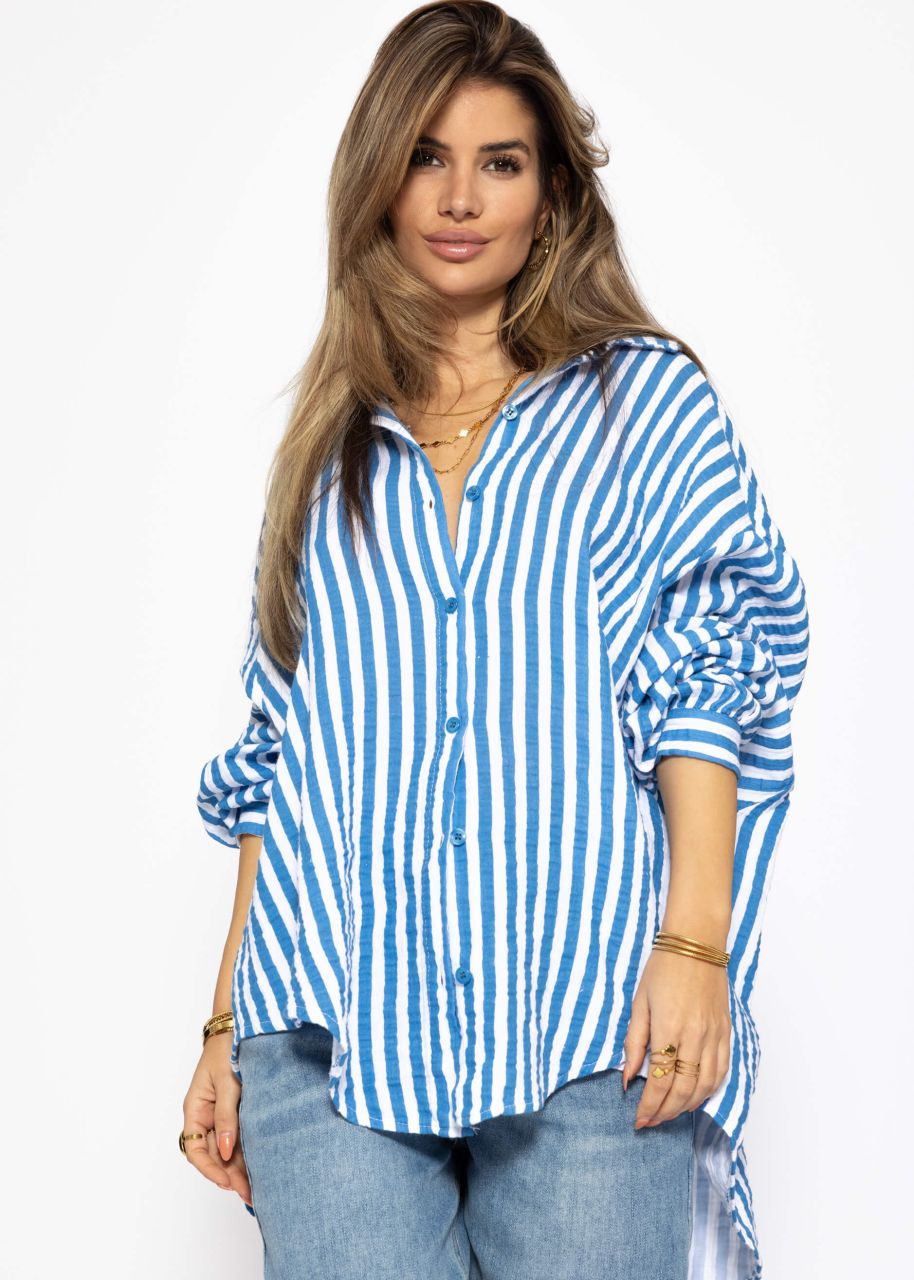 Striped oversize muslin blouse - denim blue