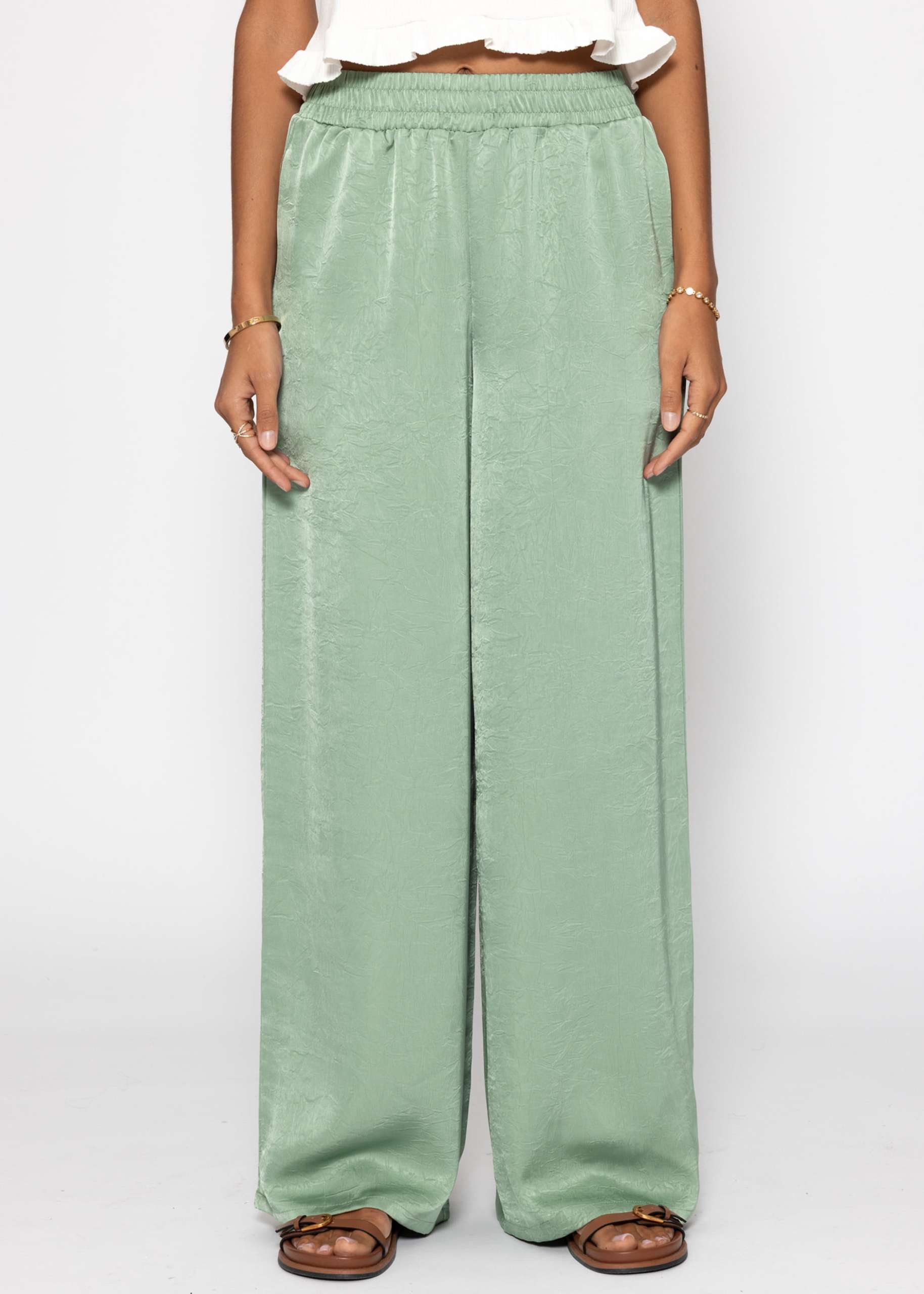 Satin wide-leg trousers - pistachio green