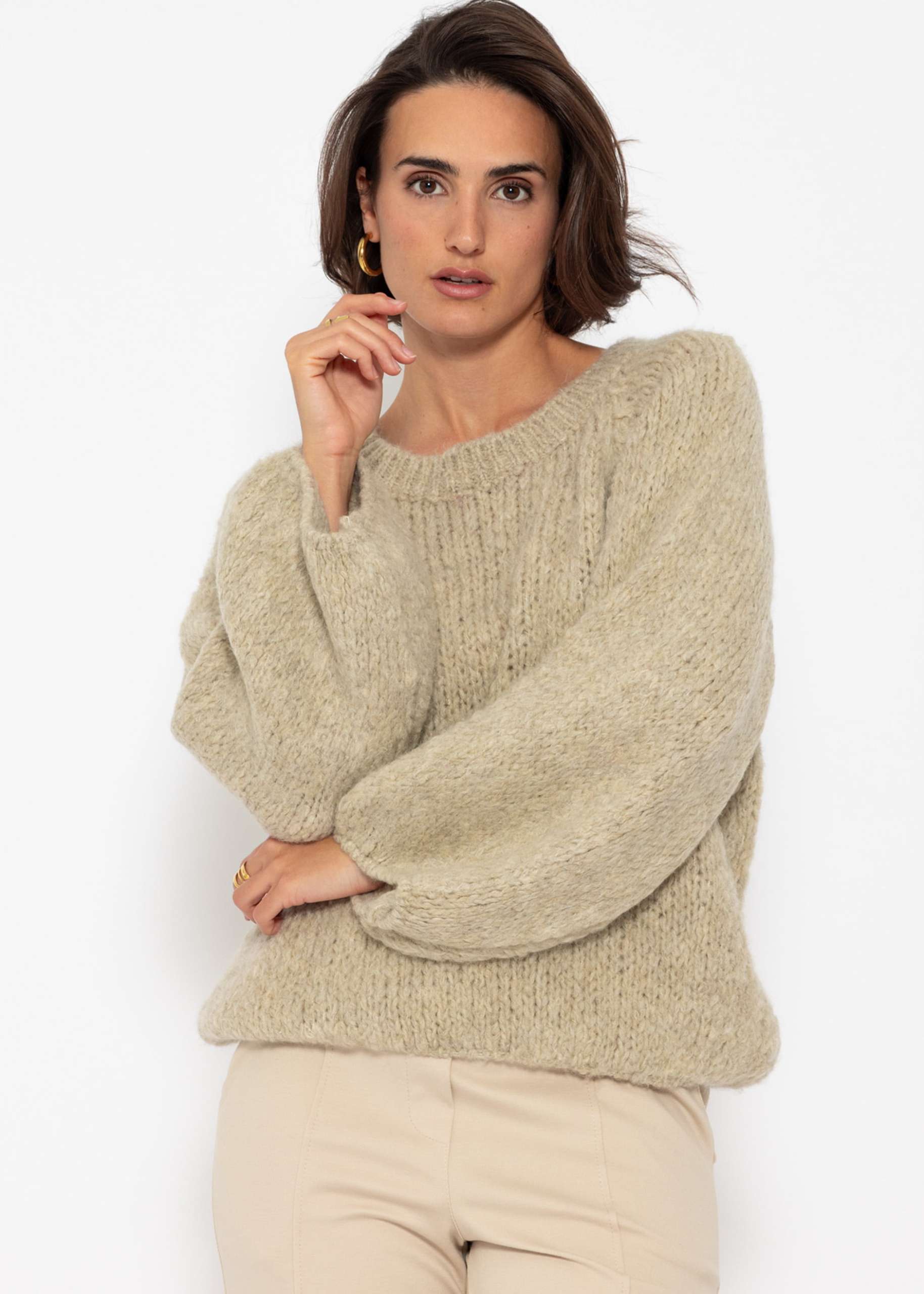 Sweater with a wide round neckline - beige