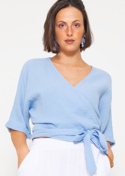 Wrap-around muslin blouse - light blue